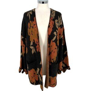 Saltwater Luxe Charli Floral Open Front Knit Cardigan Sweater Black Size Small